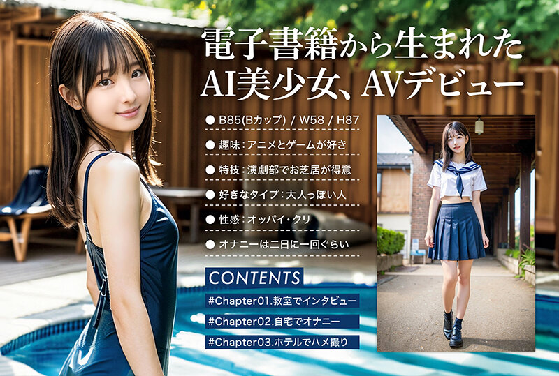 【AI写真集発！】空想制服美少女 AI MODEL AV DEBUT ちっぱい編＃1～電子書籍から生まれたAI美少女、AVデビュー～││4K│h_1711dal00001